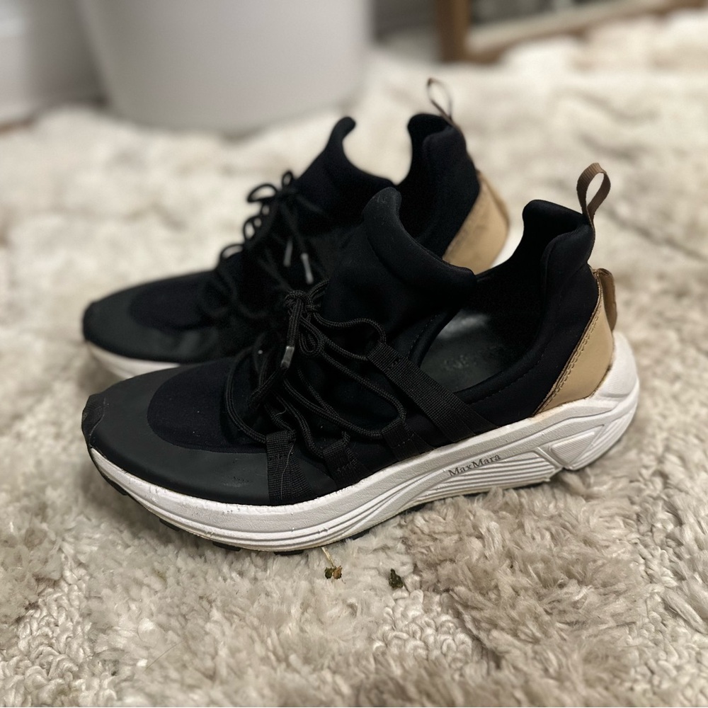 Max Mara black leather sneakers